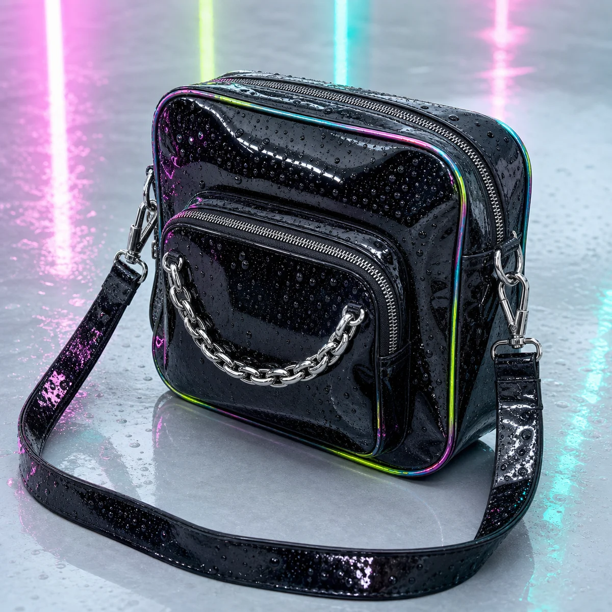 Black reflective crossbody festival bag