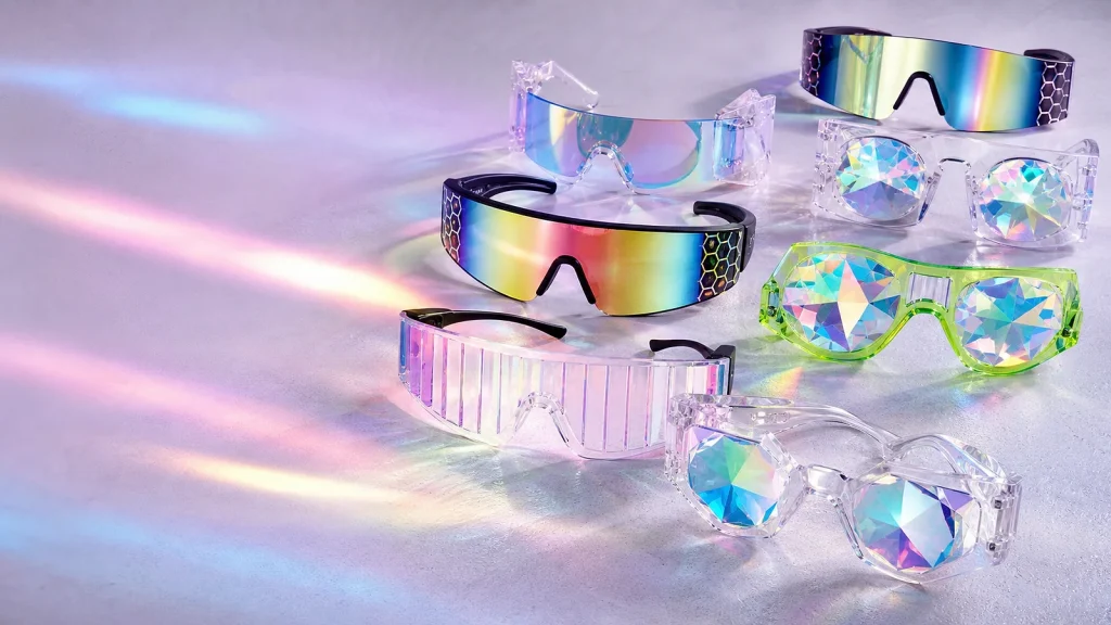 Festival sunglasses on a light slate neon product set