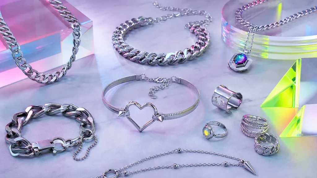 Rave jewellery chains and chokers with neon light accents